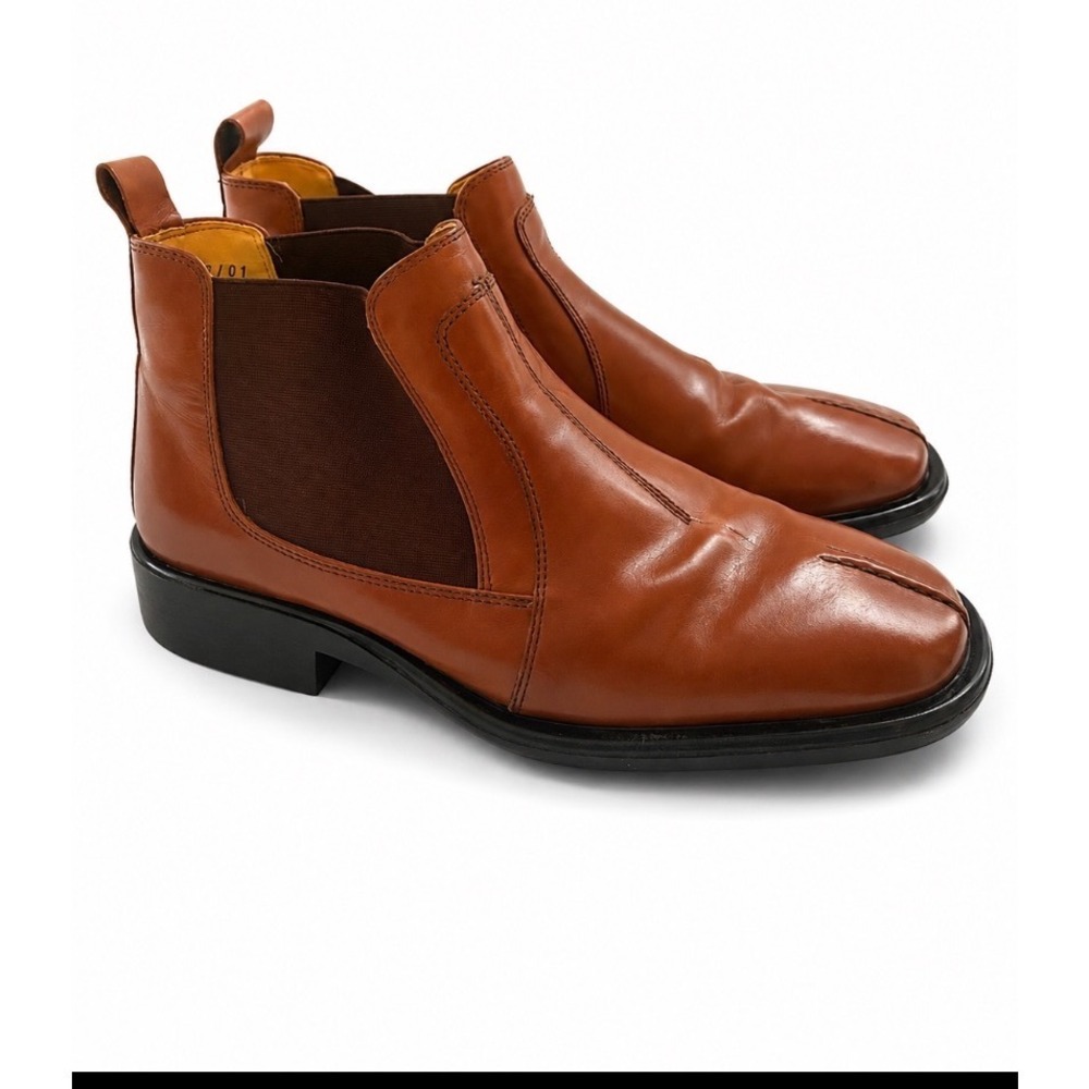 Stanley‎ Blacker Mens Tan Leather Chelsea Boots Made in Italy Square Toe Sz 7.5